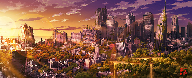 Post-apocalyptic Tokyo, illustration by Tokyo Genso -- 