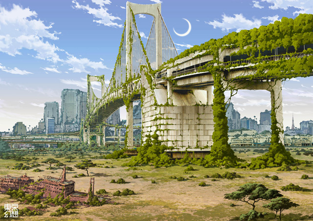 Tokyo in ruins, illustration by Tokyo Genso -- 