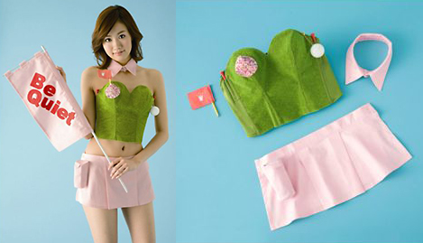 Bra doubles as golf putting mat ~ Pink Tentacle