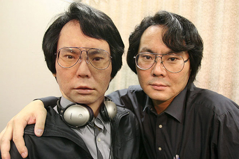 Dr. Hiroshi Ishiguro with his robot double -- 